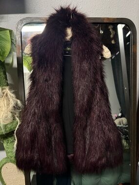 Sam Edelman red wine faux fur vest.